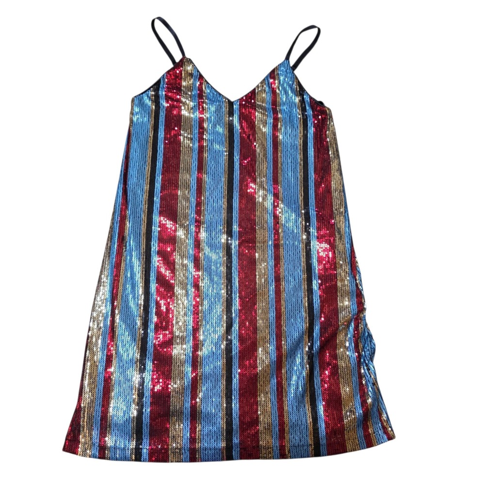 AS U Wish‎ Sequin Mini Dress Striped Red Blue Gold Party Cocktail XXS